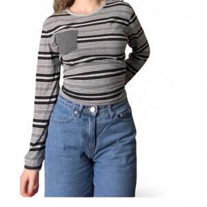 Gray Long Sleeved Tee With Black Stripes